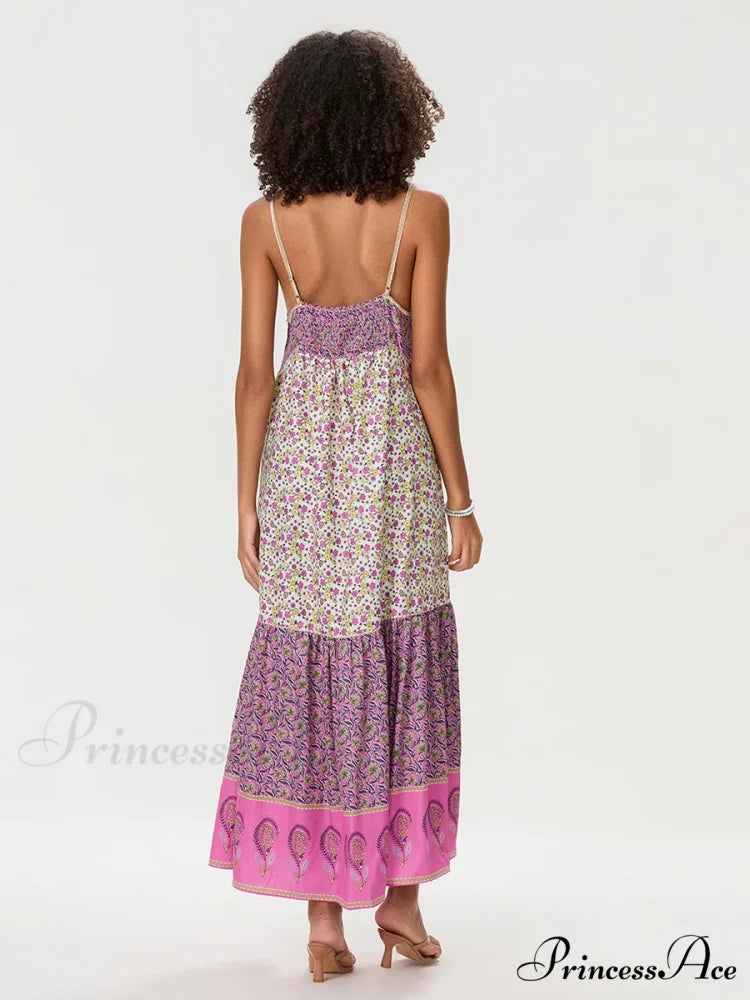 Eclectic Flowery Spaghetti Strap Gathered Floral Dress