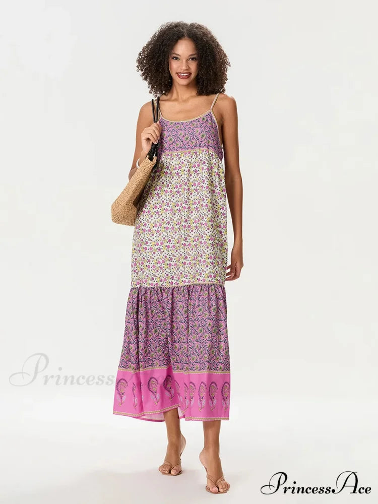 Eclectic Flowery Spaghetti Strap Gathered Floral Dress
