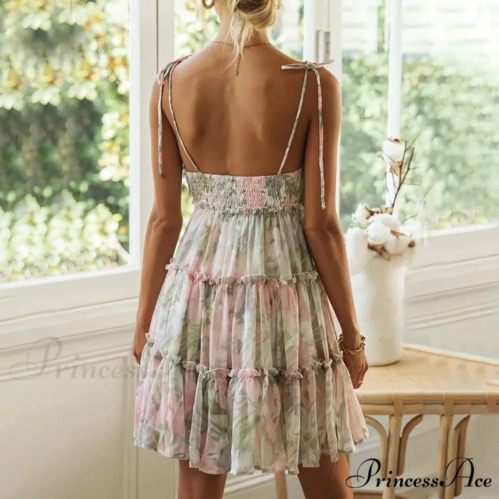 Eclectic Flowery Spaghetti Strap Informal Floral Dress