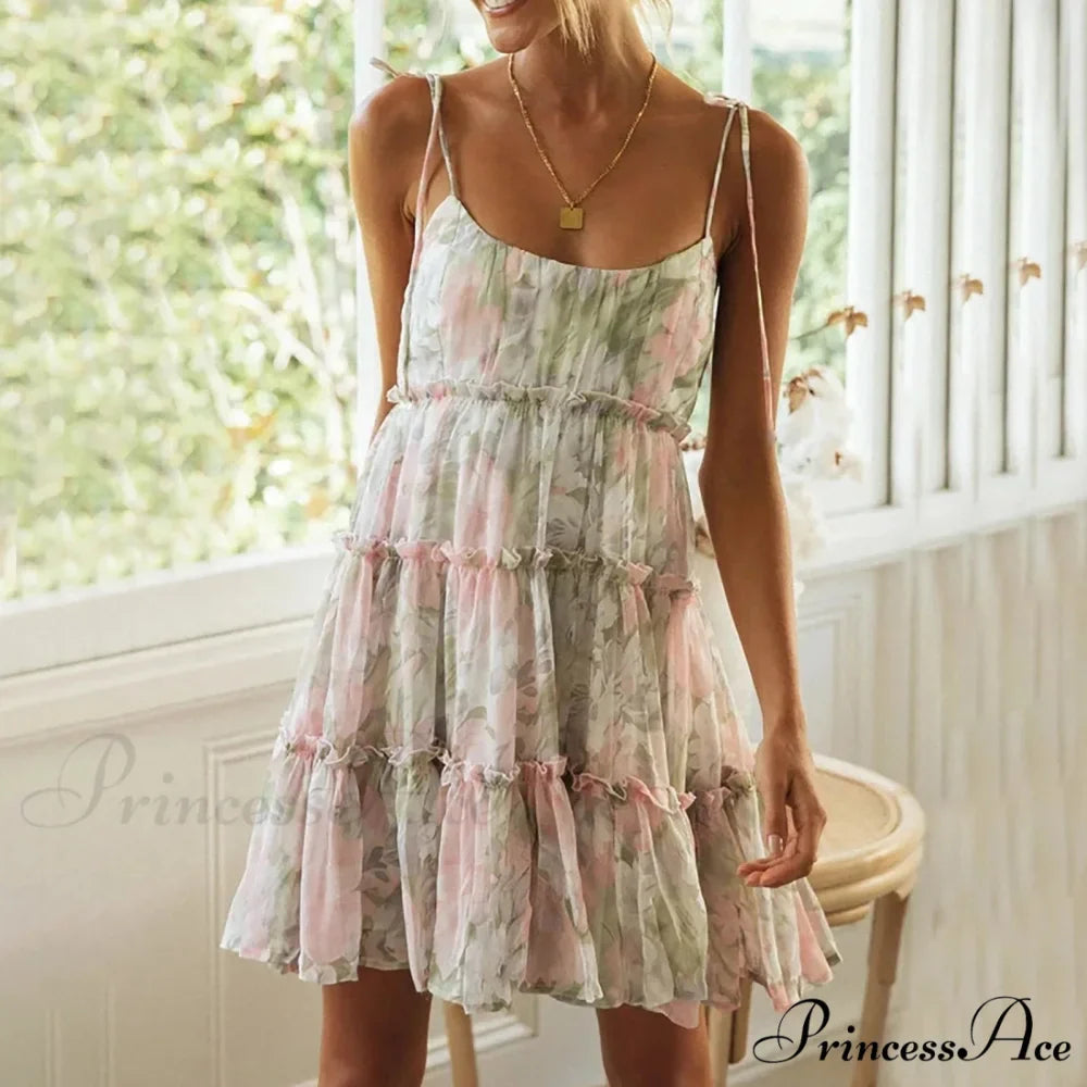 Eclectic Flowery Spaghetti Strap Informal Floral Dress