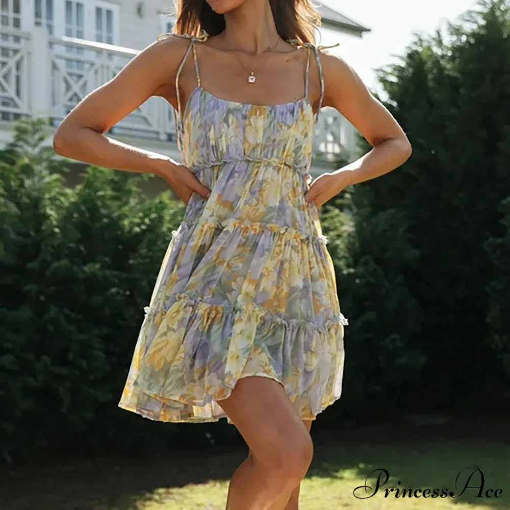 Eclectic Flowery Spaghetti Strap Informal Floral Dress