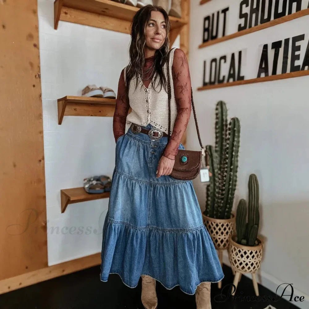 Eclectic Layered Jeans Maxi Skirt