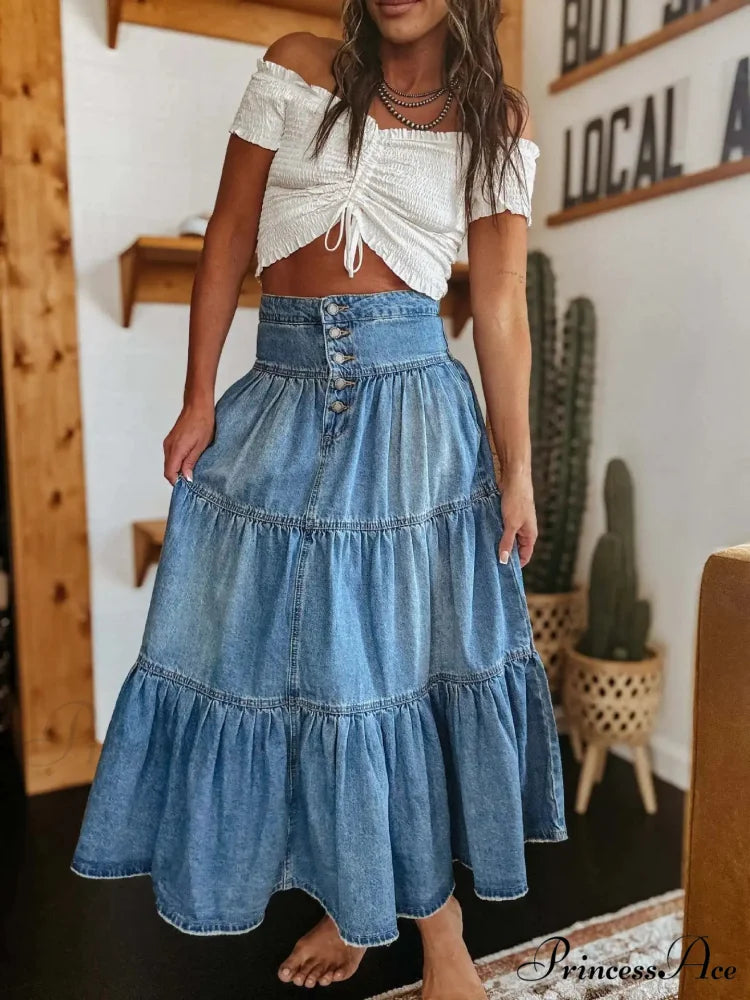 Eclectic Layered Jeans Maxi Skirt