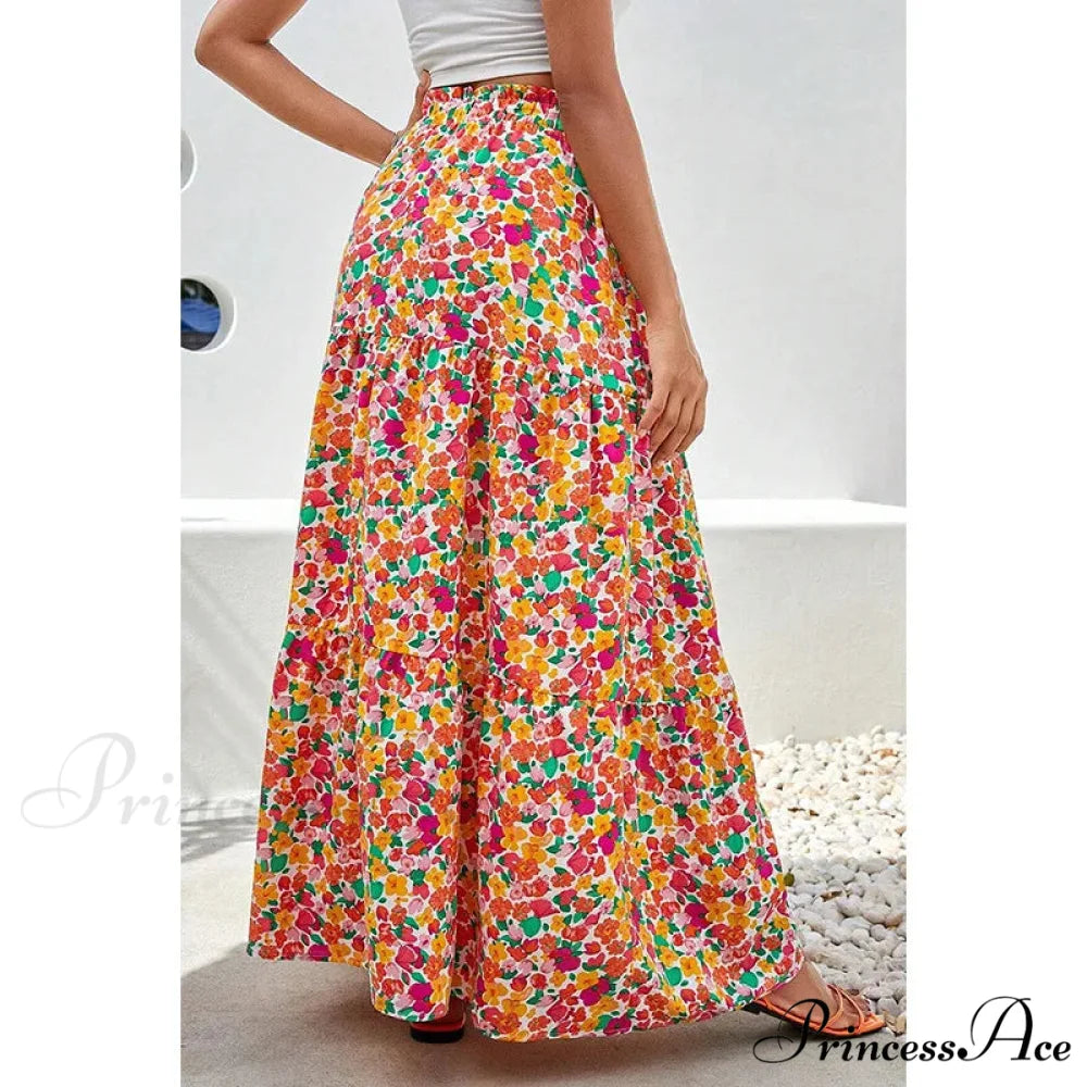 Eclectic Long Skirts Elevated Waist Vibrant Printed Relaxed A-line