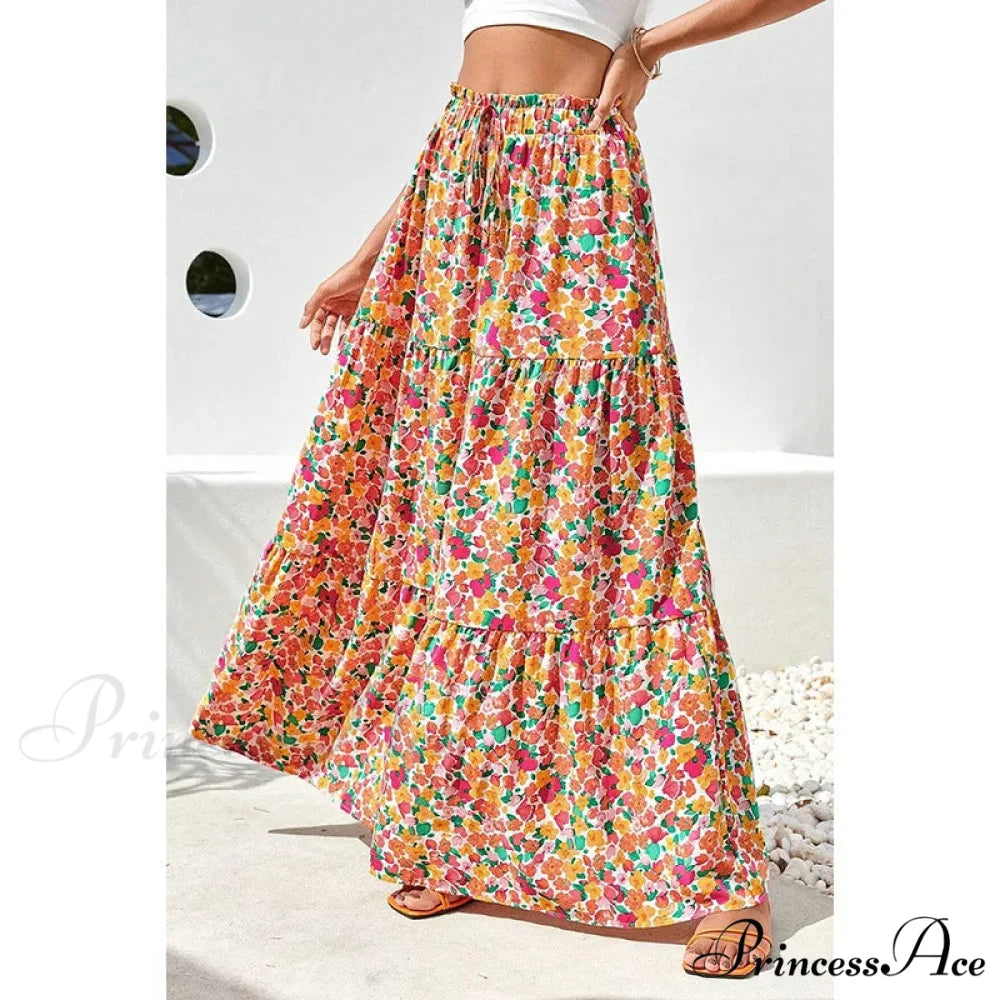 Eclectic Long Skirts Elevated Waist Vibrant Printed Relaxed A-line