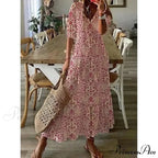 Eclectic Retro Flowery Plunging Neckline Summer Beach Dress
