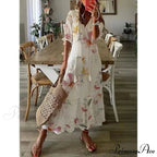 Eclectic Retro Flowery Plunging Neckline Summer Beach Dress