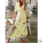 Eclectic Retro Flowery Plunging Neckline Summer Beach Dress