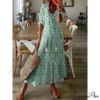 Eclectic Retro Flowery Plunging Neckline Summer Beach Dress
