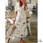 Eclectic Retro Flowery Plunging Neckline Summer Beach Dress