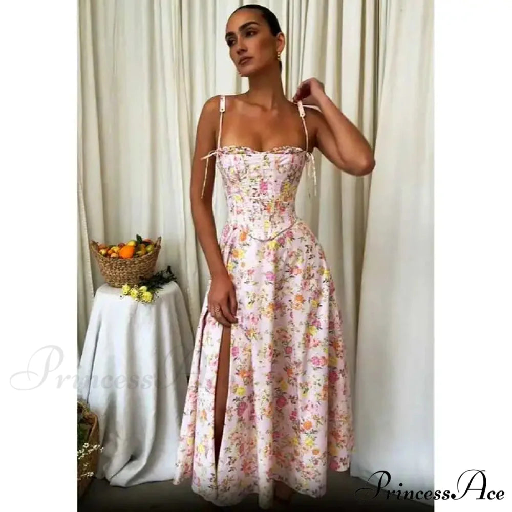 Eclectic Rose Floral Pattern Cotton Bandeau Dress