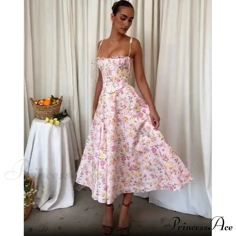 Eclectic Rose Floral Pattern Cotton Bandeau Dress