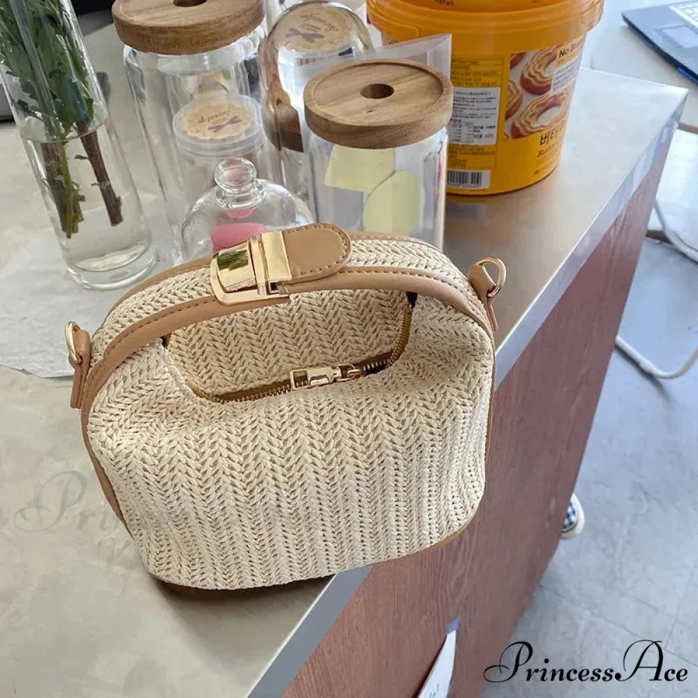 Eclectic Straw Crossbody Bucket Beach Purse