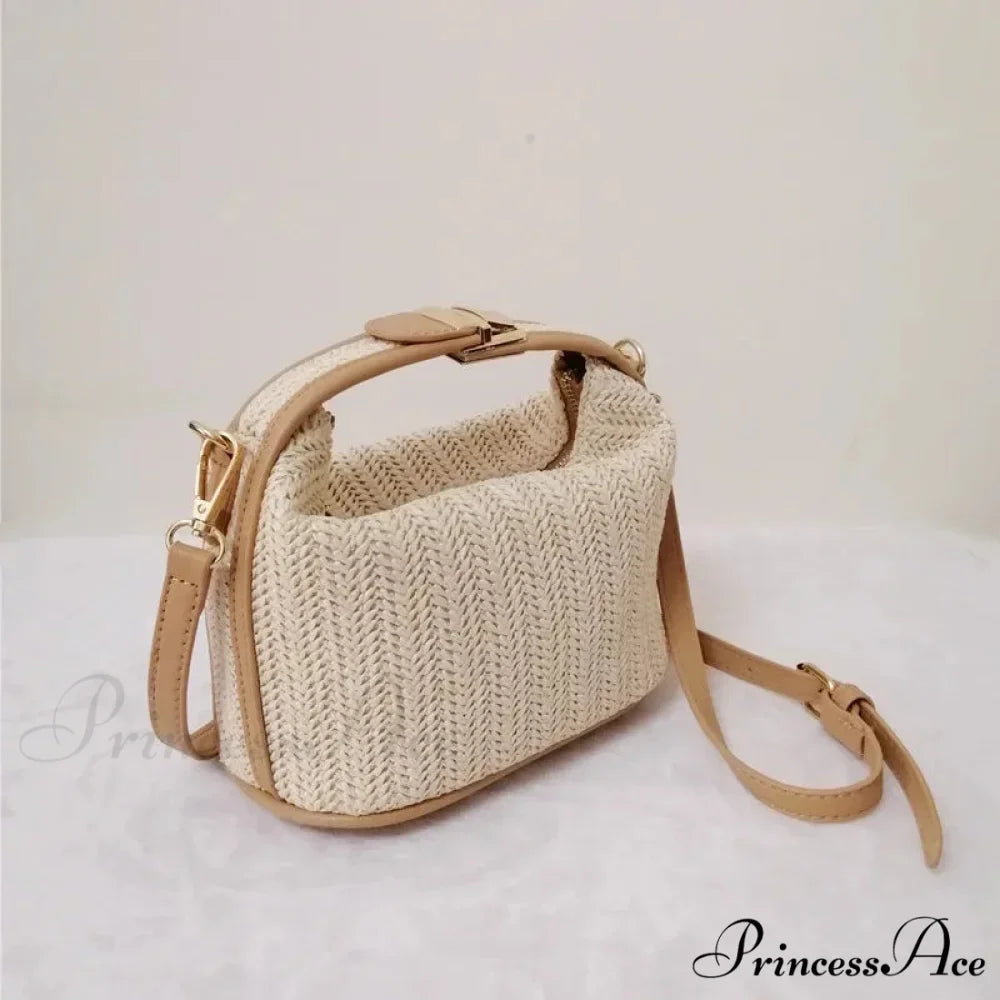 Eclectic Straw Crossbody Bucket Beach Purse