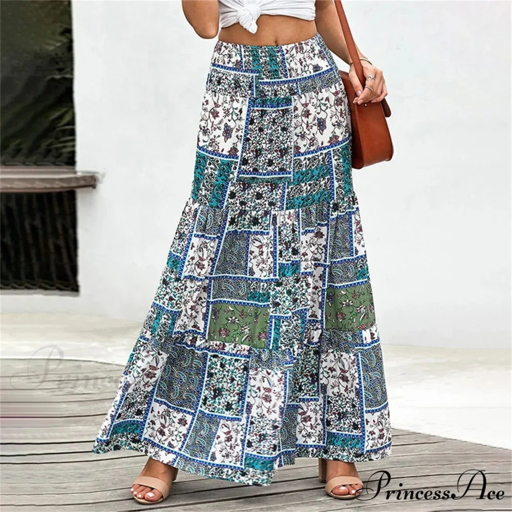 Eclectic Stretchy Waist Botanical Pattern Retro Skirt