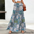 Eclectic Stretchy Waist Botanical Pattern Retro Skirt