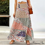 Eclectic Stretchy Waist Botanical Pattern Retro Skirt