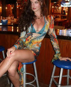 Eclectic Trumpet Sleeve Short Dress