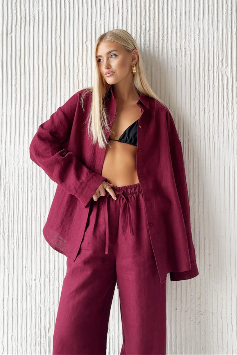 Cotton Loose Long Sleeve Blouse & Pants Set