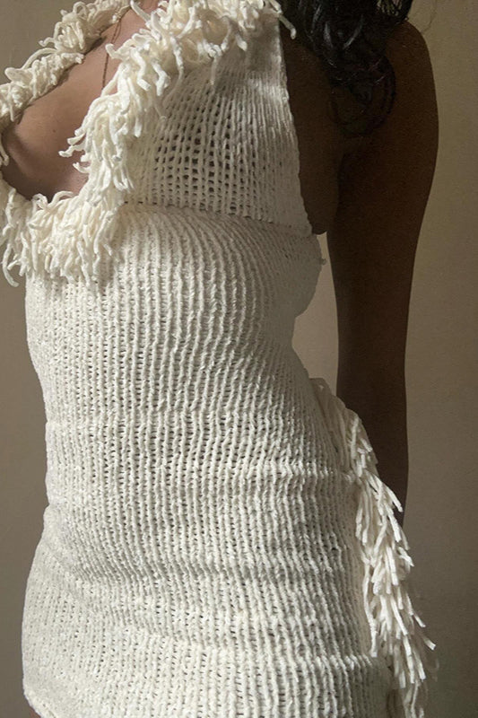 Fringe Detail Backless Mini Dress