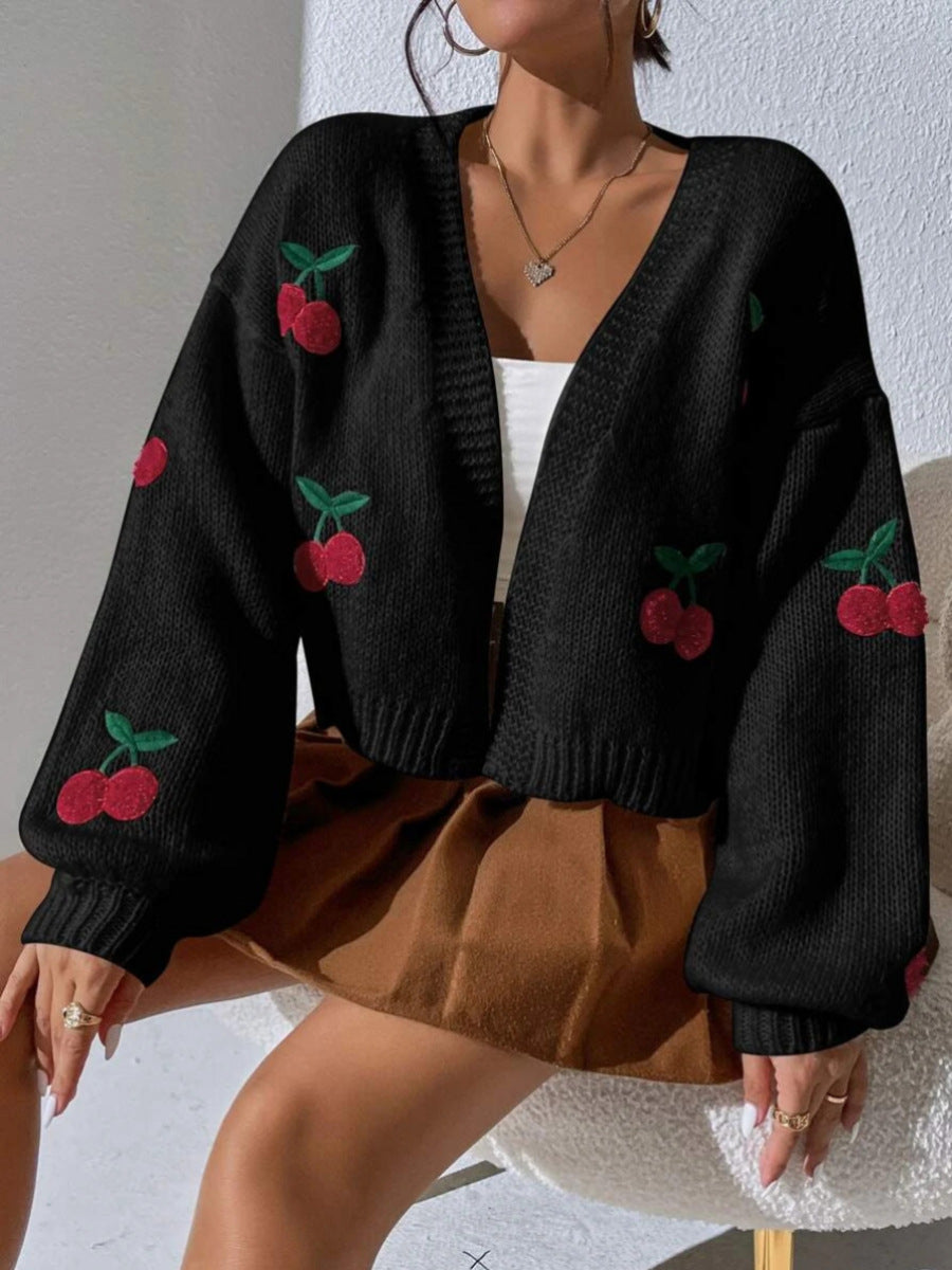 Embroidered Open Front Cardigan