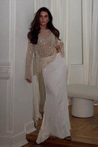 Solid Color Sequined Hollow Long Sleeve Knit Sweater