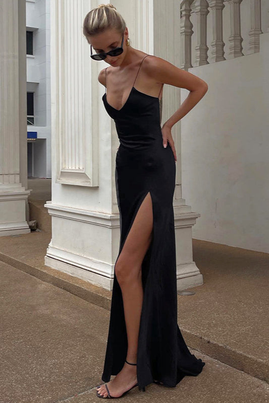 Elegant V-Neck Backless High Slit Maxi Dress