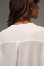 Solid V-Neck Ruffled Flare Sleeve Blouse