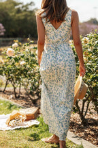 Slip V Neck Backless Floral Dress