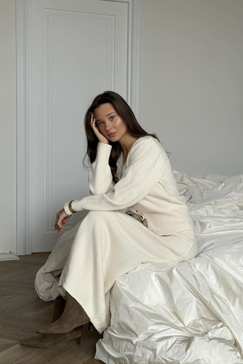 Loose Knit Set with Button Cardigan