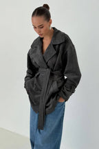 Vintage Suede Lapel Tie Waist Jacket Coat