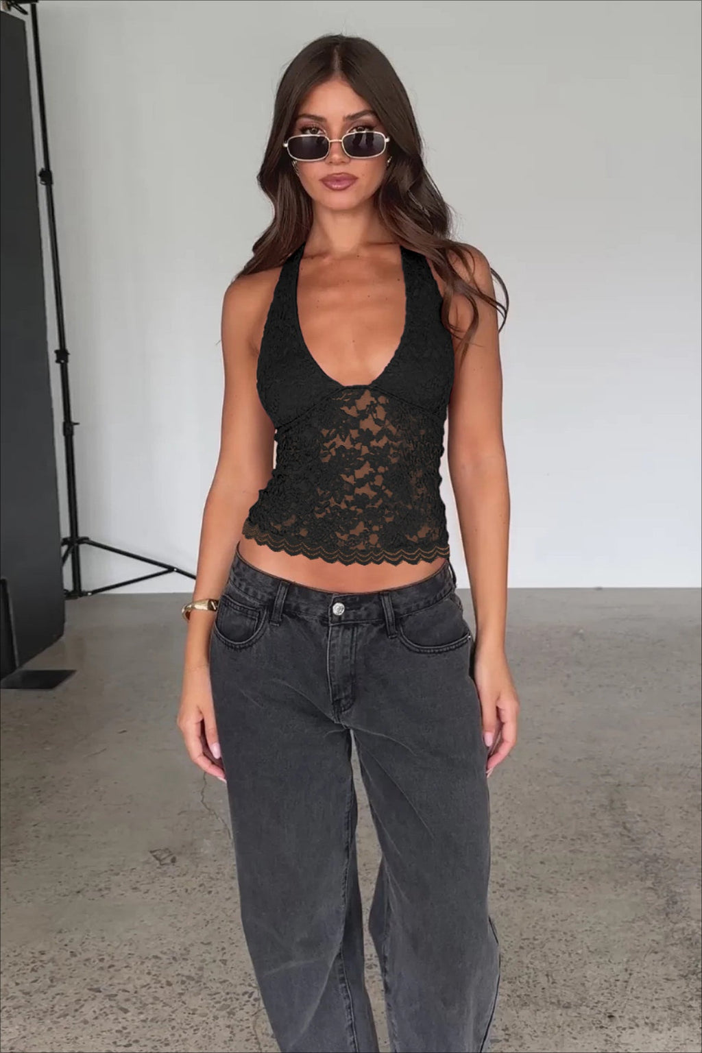 Sheer Lace Halter Backless Knit Top