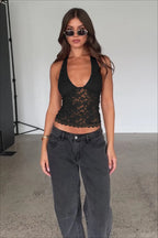 Sheer Lace Halter Backless Knit Top