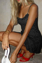 Polka Dot U-Neck Ruffle Cami Mini Dress