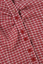 Vintage Red Plaid Polo Collar Button-Down Cropped Blouse