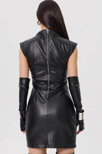 PU Leather Sleeveless Ruched Bodycon Mini Dress