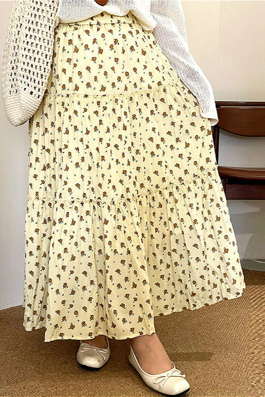 Plus Size Floral High Waist Tiered Skirt