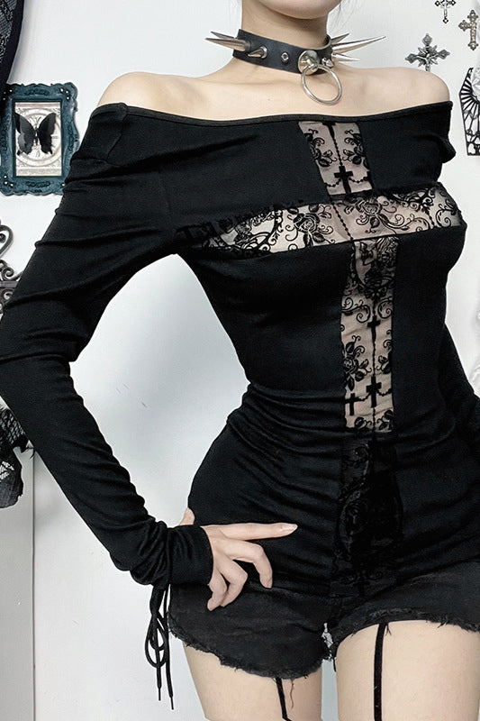 Gothic Cross Patchwork Knit Top