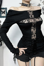 Gothic Cross Patchwork Knit Top