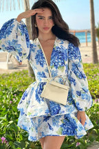 Printed Layered Ruffled Flared Sleeve Floral Dress