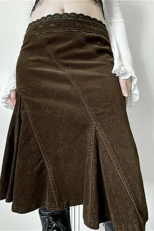 Vintage Lace Trim Colorblock A-Line Skirt