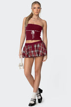 Y2K Plaid Faux Button Skirt with Built-in Shorts Skirt