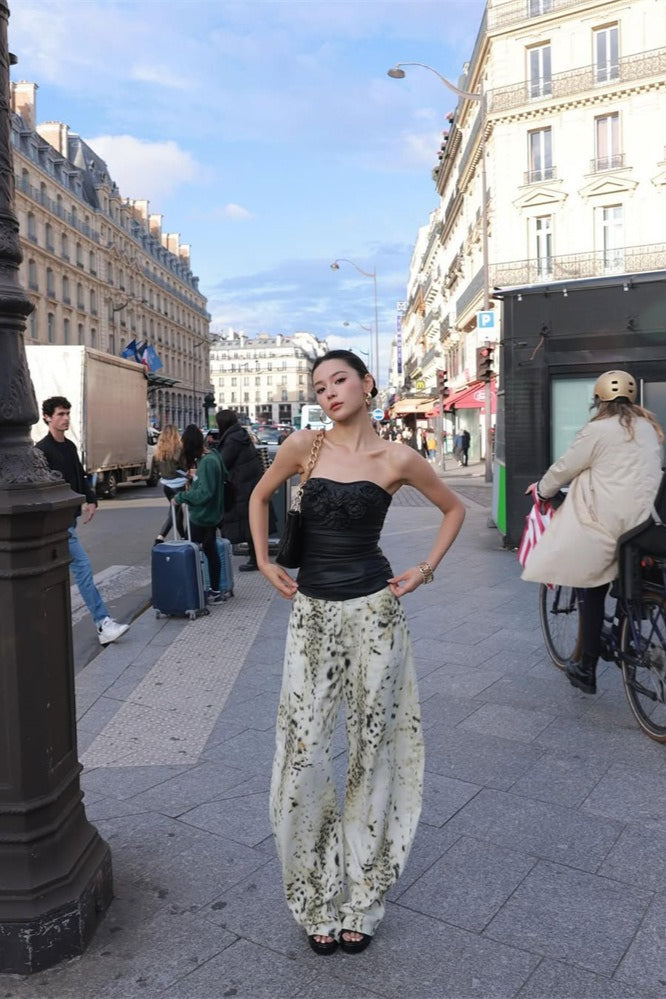 Vintage Washed Leopard Wide Leg Jeans