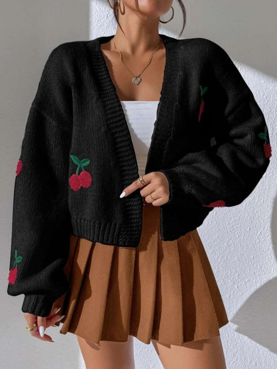 Embroidered Open Front Cardigan