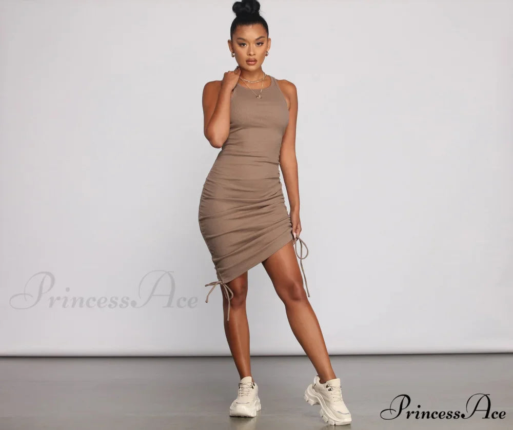Effortless Everyday Ruched Charming Knit Mini Dress