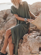 Effortless Open Sleeve Slit Graceful Oversized T-shirt Midi Dress