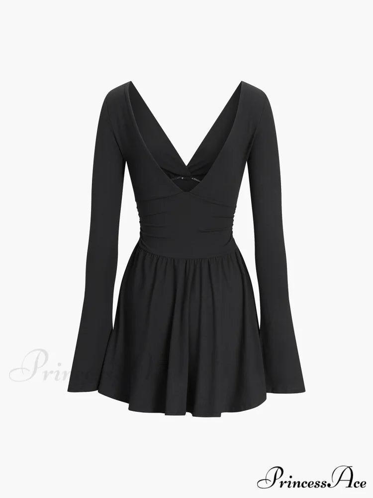 Effortless Plunge Graceful Skater Short Dress