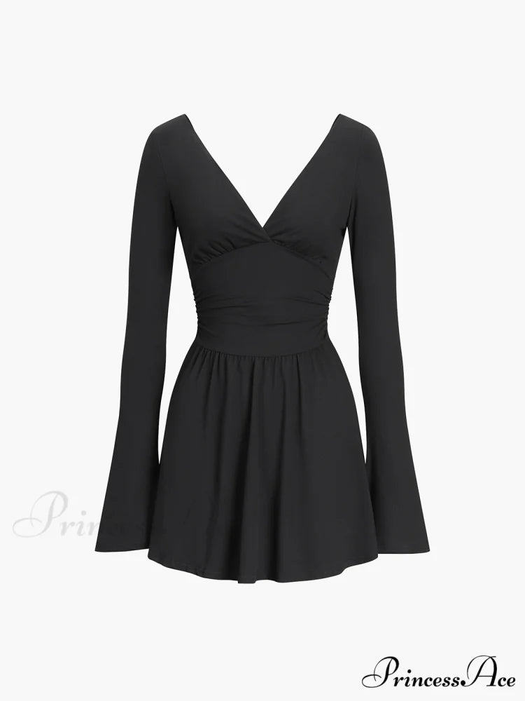 Effortless Plunge Graceful Skater Short Dress