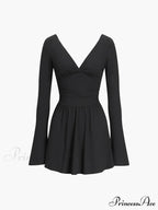 Effortless Plunge Graceful Skater Short Dress