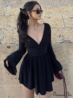 Effortless Plunge Graceful Skater Short Dress